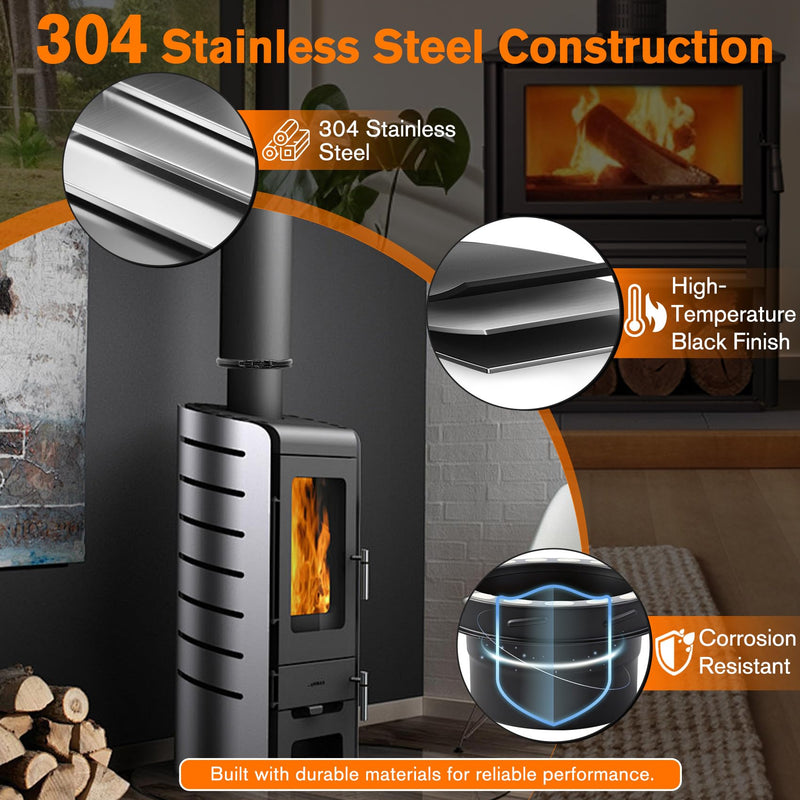 6 Inch Stove Pipe Adapter for Class-A Chimney, 304 Stainless Steel