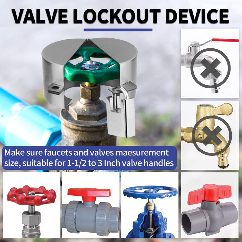 Outdoor Faucet Lock, Stainless Steel Water Hose Spigot Lock Cover with Padlock for 1-1/2 to 3 Inch Valve Handles to Prevent Outdoor Water Theft and Unauthorized Use