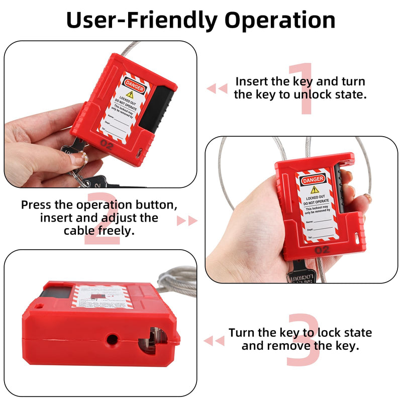 Lockout Tagout Cable Lock, Integrated Cable and Padlock Design with 2 Keys, 5/32" x 3.3ft Adjustable Steel Cable Lock with Vinyl Coating, Loto Cable for Lock Out Tag Out (Pack of 2)