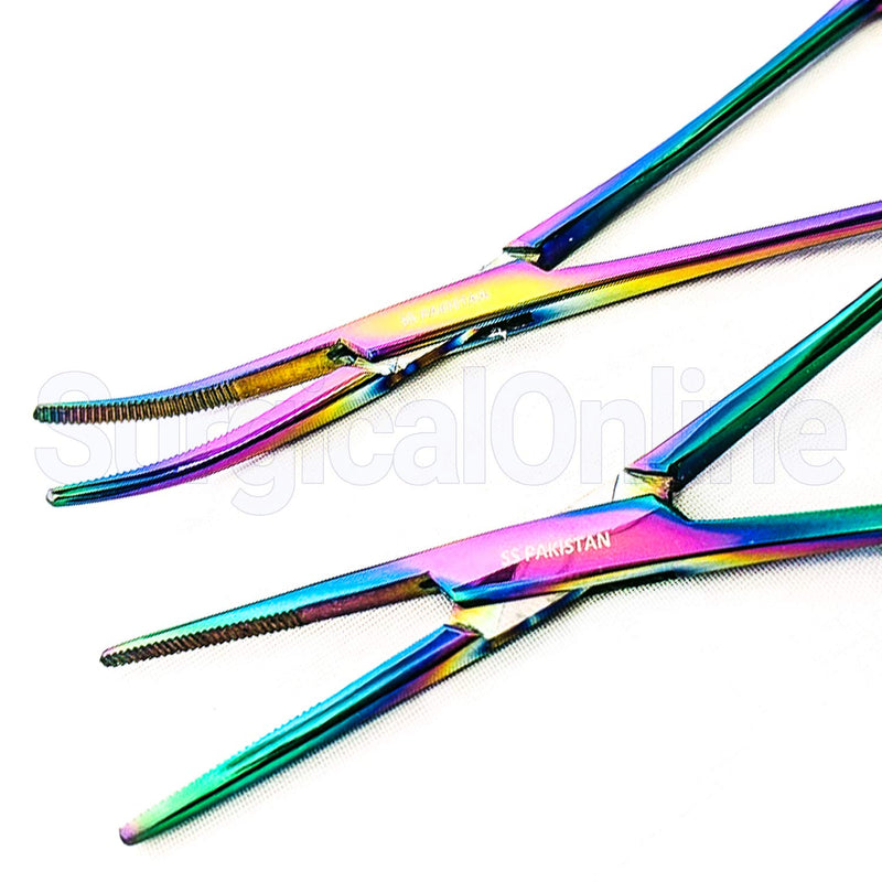 SURGICAL ONLINE Rainbow Hemostat Set - 5" Straight & Curved Mosquito Forceps - Stainless Steel, Locking Clamps for Medical, Fishing, Crafts & Hobby