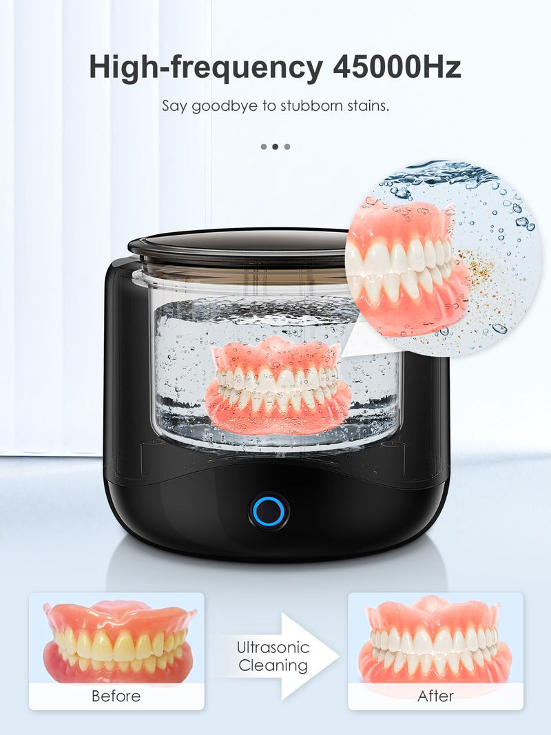Ultrasonic Retainer Cleaner, 45kHz Retainer Cleaner Machine for Dentures, Mouth Guards, Aligners, Braces, Toothbrush Heads & Jewelry, 230ML Dental Cleaning Pod with 3 Modes & Digital Timer