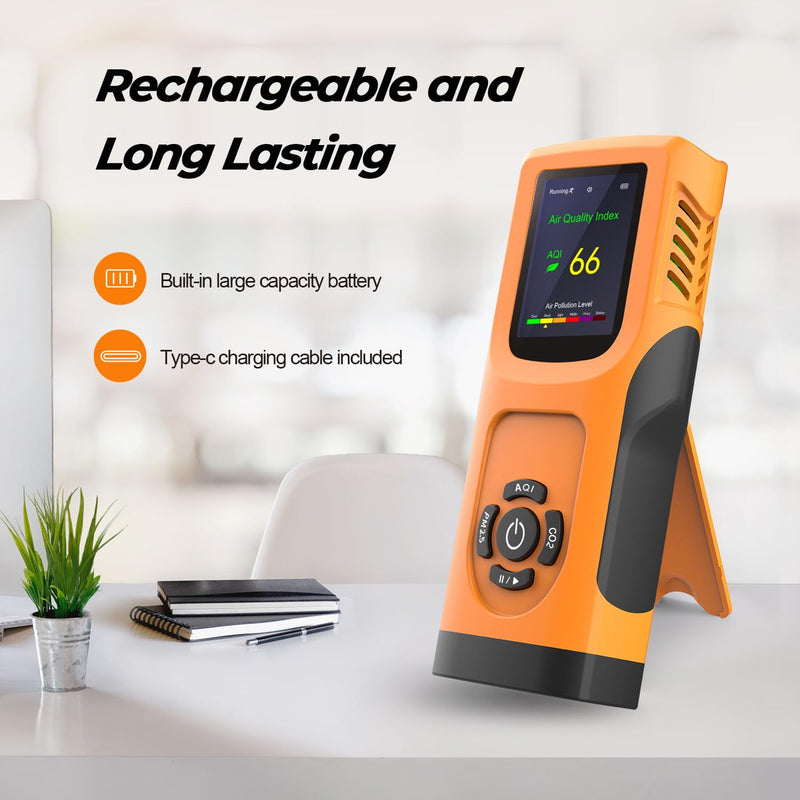 6-in-1 Air Quality Monitor Indoor Air Quality Detector Portable AQI Tester Detect CO2 PM2.5 PM10 HCHO TVOC Meter for Cars,Homes,Schools,Offices
