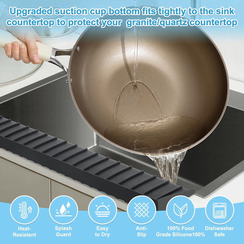 Silicone Sink Edge Protectors 4" x 30", Upgrade Kitchen Sink Splash Guards with Suction Cup, Splash Guard for Bathtub Sink, Countertop Protectors for Quartz Kitchen Sink（Black） 4*30in（black）