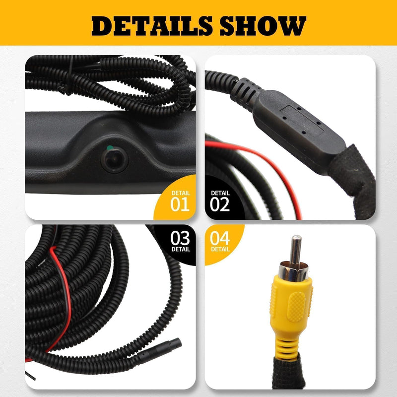 GM1916102 Tailgate Handle Rear View Camera Compatible with 1999-2006 Silverado and Sierra 1500 2500 3500HD Pickups Reverse Rear View Backup Camera 12V Power Cable RCA Plug