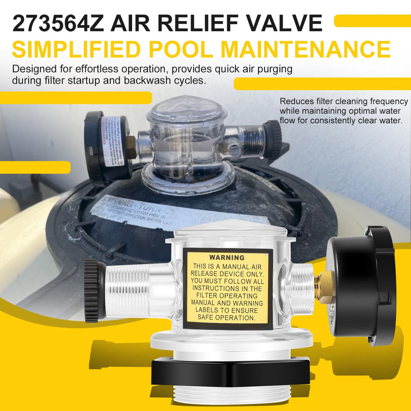 273564Z Manual Air Relief Valve for Triton II & C, TR100C & TR140C Pool Filters - Replacement Air Valve Assembly with Pressure Gauge - Fits DE and Sand Filter Systems