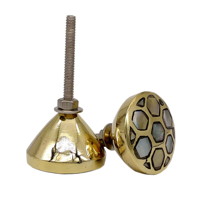 5MOONSUN5's Brass Mother of Pearl Door Knobs/Drawer Pulls Dresser Door Knobs/Pull and Push Handle for Cabinets, Wardrobes & Kitchen Grey Honeycomb knobs/Handmade Classic Hardware Decor, 35 mm(6) 6