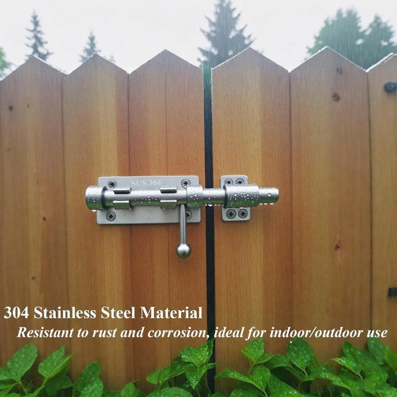 Gate Latch 304 Stainless Steel Slide Bolt Latch Heavy Duty Rustproof Barrel Bolt Latch Thickened Solid Outdoor Gate Lock Door Hardware for Shed Fence Trailer Silver 8in
