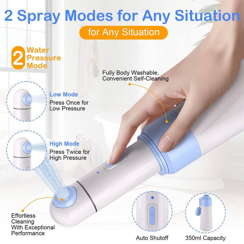 Portable Bidet Toilet Aids Wiper Tool Set for Travel | 350ML Bottle | 450mAh Battery | IPX7 Waterproof |Compact & High-Powered with 2 Pressure Modes for Wiping and Personal Hygiene (Blue) Blue