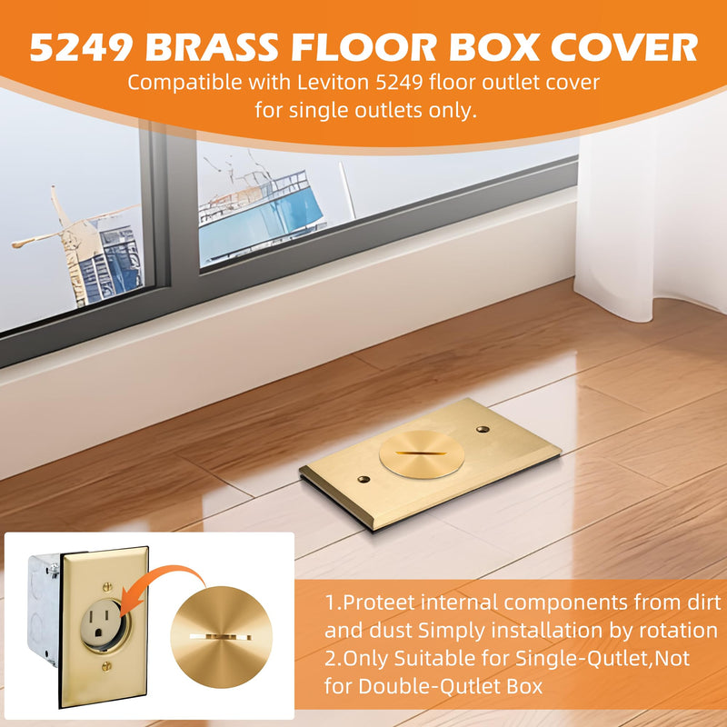 2PCS 5249-CAP Brass Floor Outlet Cover w/O-Ring for Leviton 5249 5349 5250 | Polished Brass Screw Cap with 2 Sets of O-Rings, for Leviton 5249 Single Outlet Box, Cap Diameter 1.73", Thread OD 1.56"