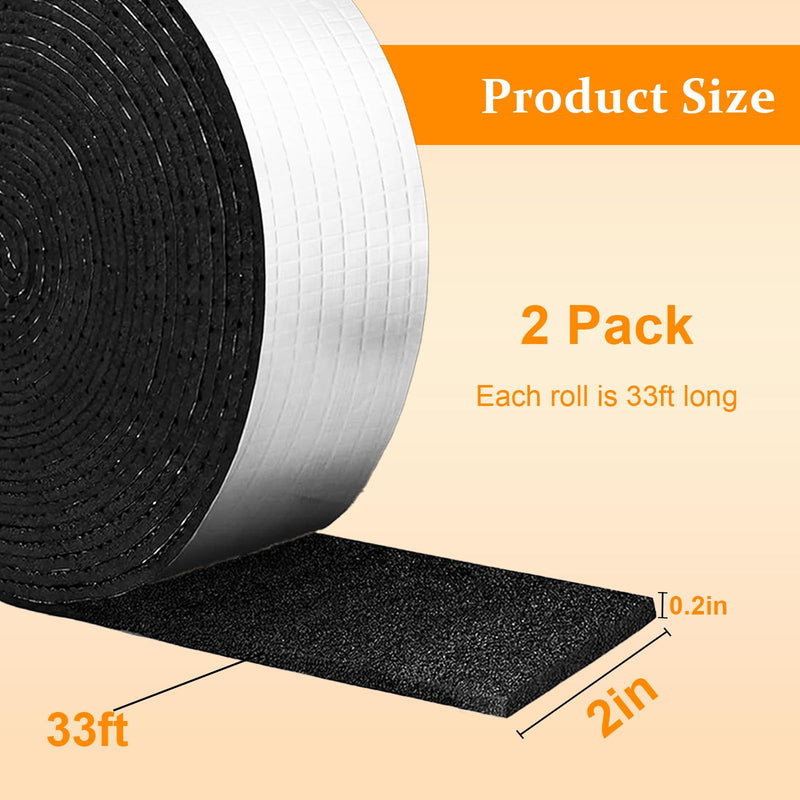 2 PCS 33ft Foam Insulation Tape Pipe Insulation Wrap, Waterproof Self Adhesive Winter Outdoor Freeze Protection Foil for Hot or Cold Pipes, 2 inch Wide 2 roll