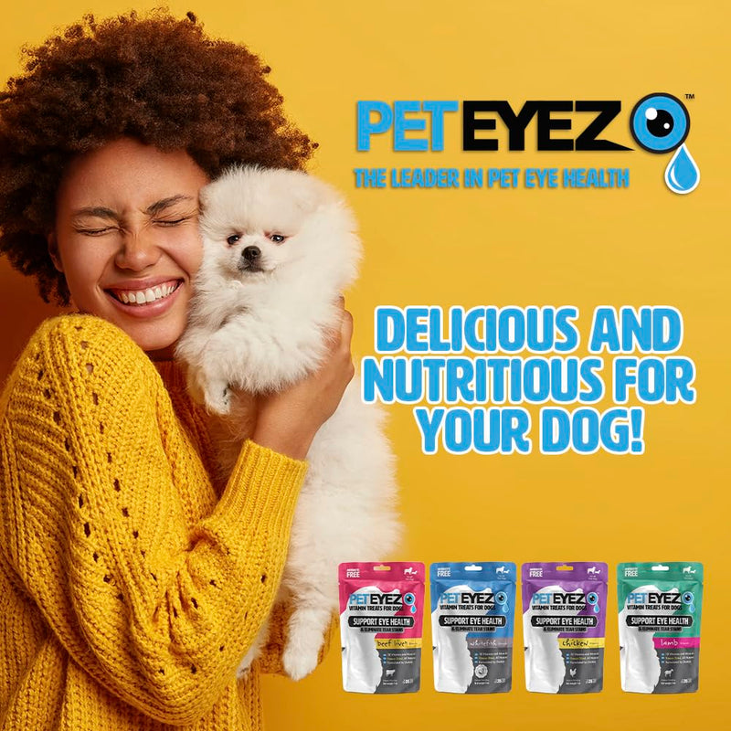 PetEyez Tear Stain Remover Vitamin Treats for Dogs - Support Eye Health & Reduce Itching & Tear Stain Buildup - 100% Natural Dog Treats with Superfoods, Antioxidants & Nutrients - Chicken - 1oz