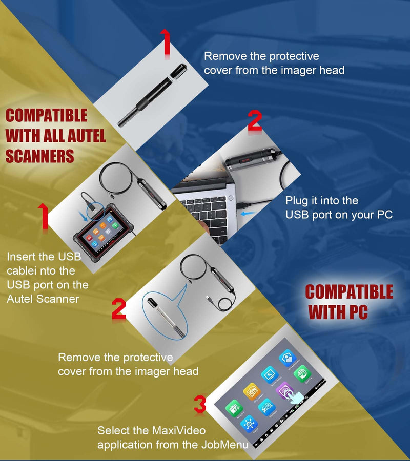 Autel MaxiVideo MV108S Digital Inspection Camera, 2025 Upgrade MV108/MV105S IP67 Waterproof 8.5mm Borescope 39.37'' 2MP Camera + LED Light 1920x1080 Compatible with Autel Scanner & PC