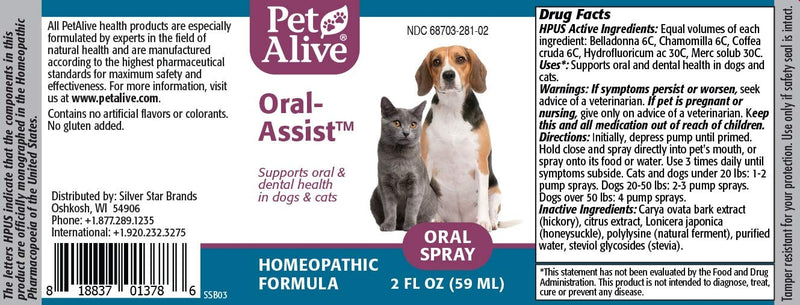 PetAlive Oral-Assist - Natural Homeopathic Formula Supports Oral and Dental Health in Dogs and Cats - Supports Healthy Teeth and Gums in Pets - 59 mL - PawsPlanet Australia