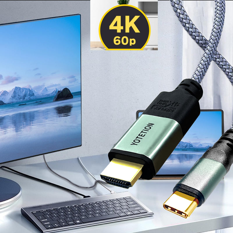 30FT USB-C to HDMI-A Braided Cable, 4K@60Hz, Suitable for Home Office [Compatible with MacBook Pro/Air, iPhone 15 Pro/Max, Galaxy S8-S23, Surface Book 2, XPS with Thunderbolt 3/4] 30FT