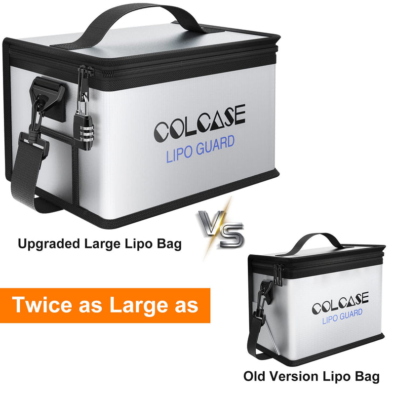 COLCASE Lipo Safe Bag Fireproof Explosionproof wtih Combination Lock Battery Storage and Charging Upgraded Silicone Coated Fireproof Bag (11 x 8 x 6.5 in) Large (11.0 x 8.0 x 6.5 inches)
