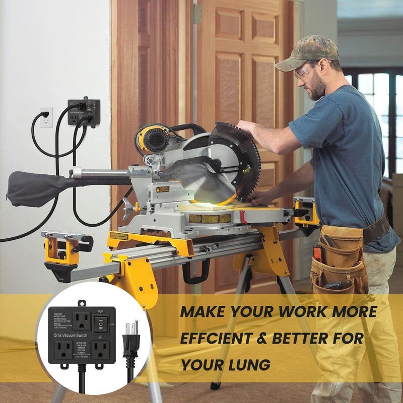 Automatic Vacuum Switch, Ortis Vacuum Switch for More Power Tools, Delay Vacuum On/Off to Prevent Circuit Overload and Tripping, Keep Your Workplace Cleaner, Better for Your Lung, Black