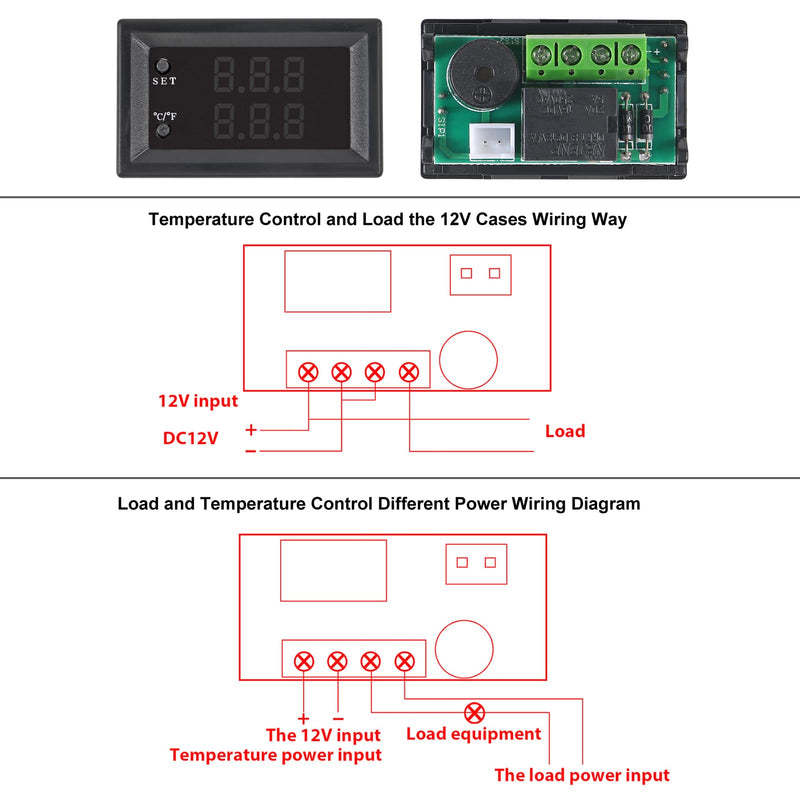 4pcs DC 12V Electronic Temperature Controller Programmable -50 to 110 ℃ Heating/Cooling Thermostat Control Switch Module NTC Waterproof Sensor Probe Dual Color LED Display Monitor