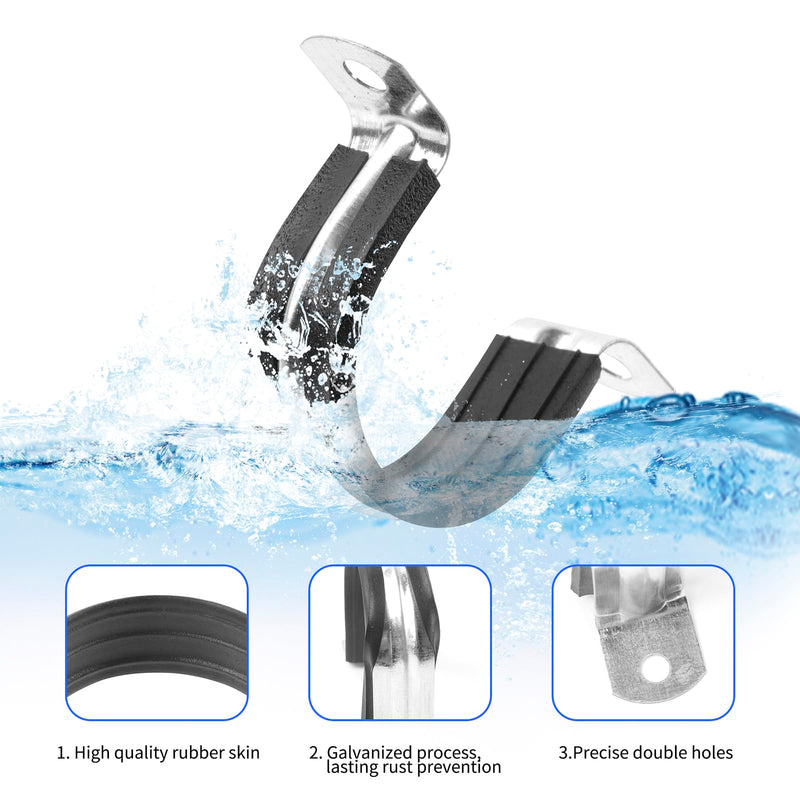 1 Inch Reinforced Rigid Pipe Strap, 2 Holes U Bracket Cable Clamp Hanger, Rubber Cushioned Insulated Clamp, Conduits Strap Clamps for Pipe Fixing on Various Surfaces, 10 PCS(25mm) 1 inch（25 mm）10 pcs