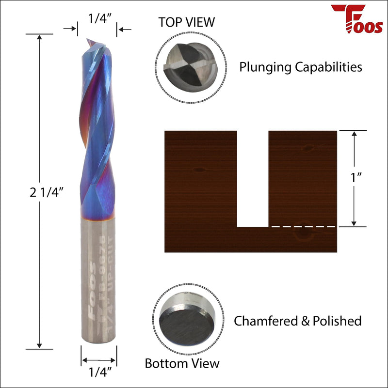 FOOS Nano - UP Cut Spiral Router Bit Set - Solid Carbide - 1/4” Shanks - Veteran Owned (Set 1/8" 3/16" 1/4") Set 1/8" 3/16" 1/4"