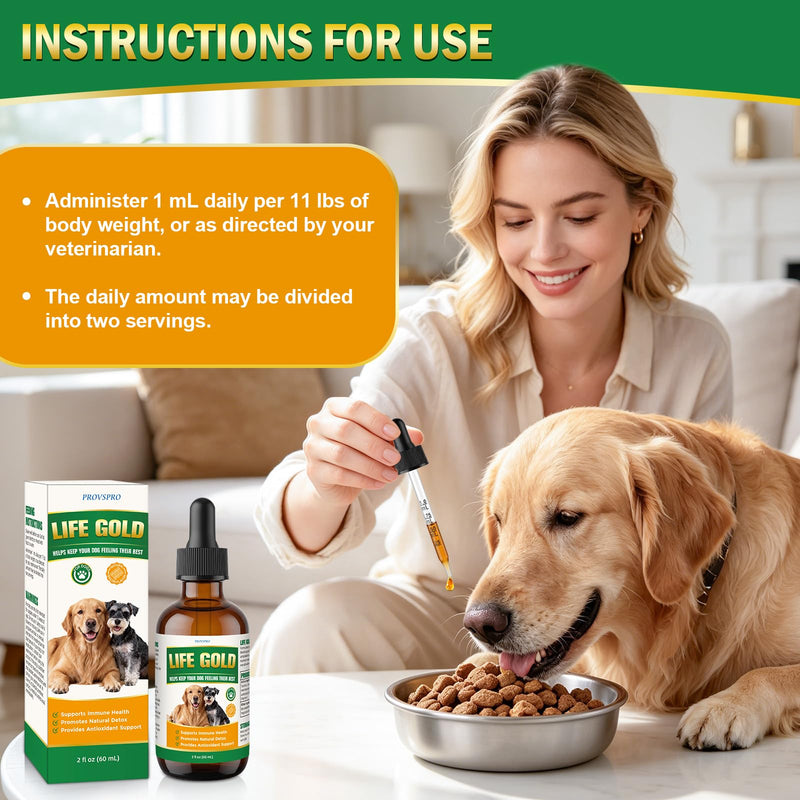 Life Gold for Dogs, Immune Support Liquid Supplement for Senior Dogs, Herbal Antioxidant & Daily Wellness Formula with Astragalus, Sheep Sorrel & Burdock Root, Vet Formulated, 2 fl oz