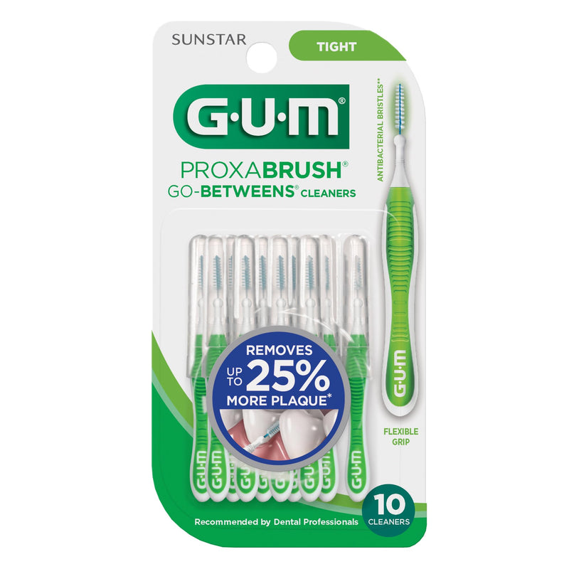 GUM Proxabrush Go-Betweens - Tight - Interdental Brushes - Soft Bristled Dental Picks for Plaque Removal Health - Safe for Braces & Dental Devices, 10ct (4pk) 10 Count (Pack of 4)