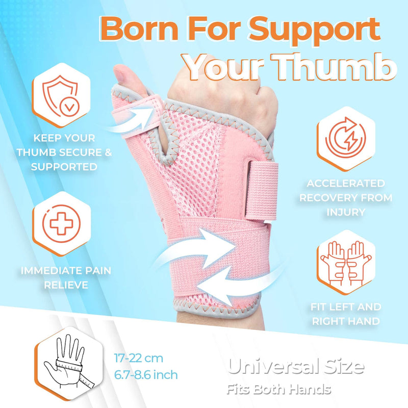 New Upgraded Thumb Splint for Right & Left Hand, Reversible Thumb Brace for Arthritis Pain And Support, Thumb Stabilizer for Sprains, Tendonitis Relief, One Size Fits Any Hand (Pink) Pink