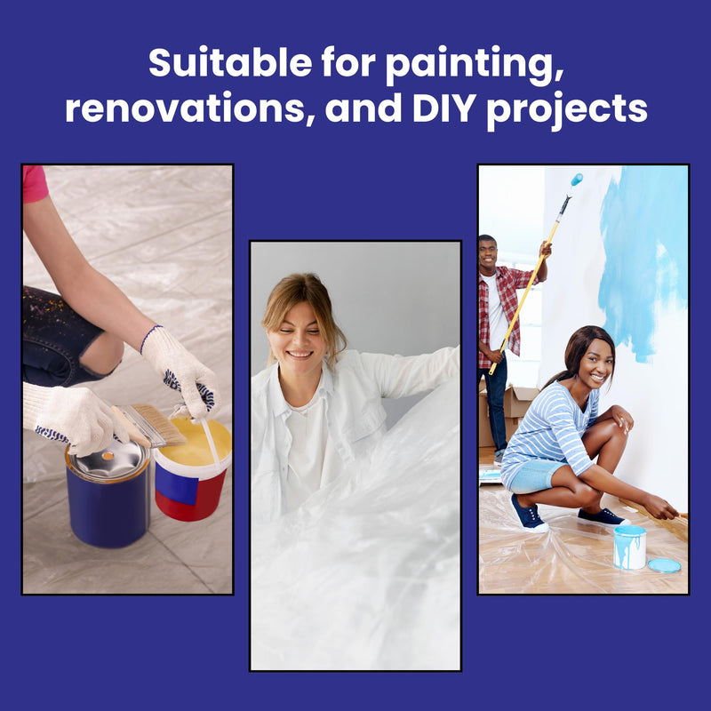 VicMore Clear Plastic Drop Cloth - Water & Dustproof, Odorless Plastic Sheet for Painting, Renovations, DIY Projects - Durable Paint Tarp with 1mil Thickness - Floor Covering & Dust Cover - 9 x 12’ 9FT x 12FT