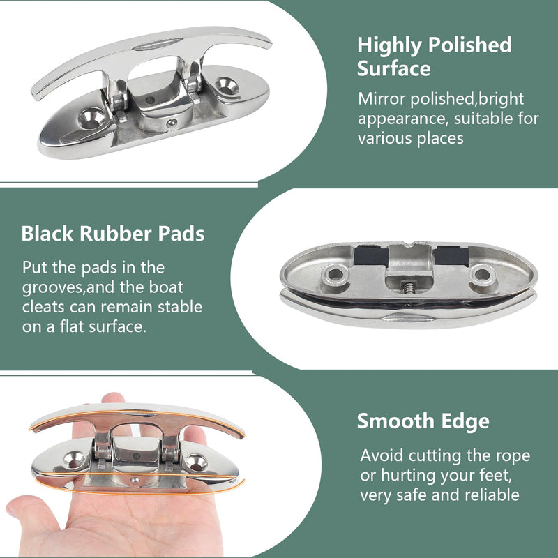 Boat Cleats 4-3/4inch and 6inch,316 Stainless Steel Folding Boat Dock Cleats,Flip Up Dock Cleat Rope Cleat for Boat,Yacht,Decks,Dock Line Mooring,Fasteners Included (2Pack,4Pack) 4-3/4"-2Pack