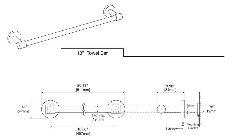 Gatco 4661 Reveal Wall Mounted Towel Bar, Chrome Bathroom Towel Holder, 18-Inch Bath Towel Rack, Modern Bathroom Hardware for Hand Towels, Bath Towels & Guest Bathroom Organization 18 Inch