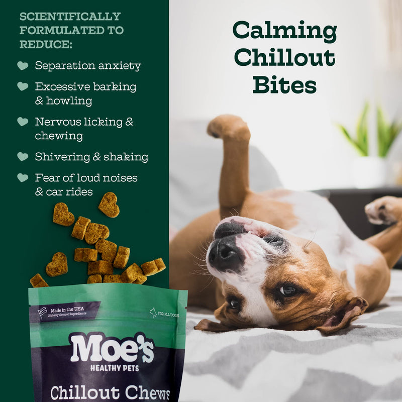Moe’s Hemp Calming Chews for Dogs - Helps Aid with Storms, Fireworks, Chewing, Barking, Travel, Stress, Anxiety & Separation Anxiety - Tryptophan + Chamomile - Made in The USA - (Peanut Butter) Peanut Butter - PawsPlanet Australia