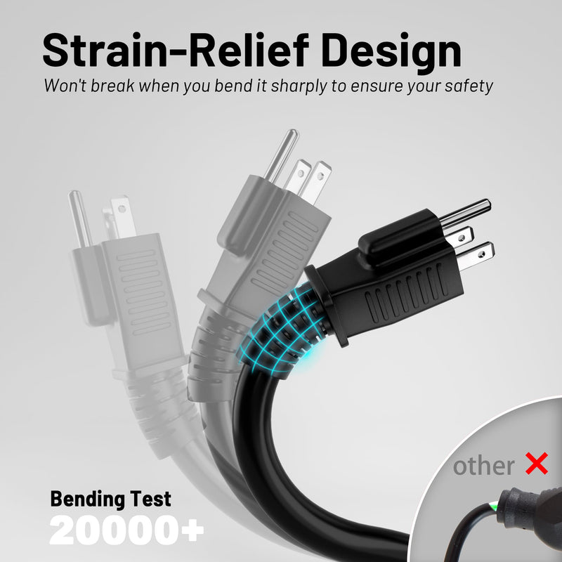 16/3 Black Indoor Outdoor Extension Cord 10 Ft Waterproof, Heavy Duty Extension Cord with 3 Prong Grounded Plug,13A 1625W 16AWG SJTW, Flexible Weatherproof Power Cords for Offices, Gardens and Lawns 10FT with velcro