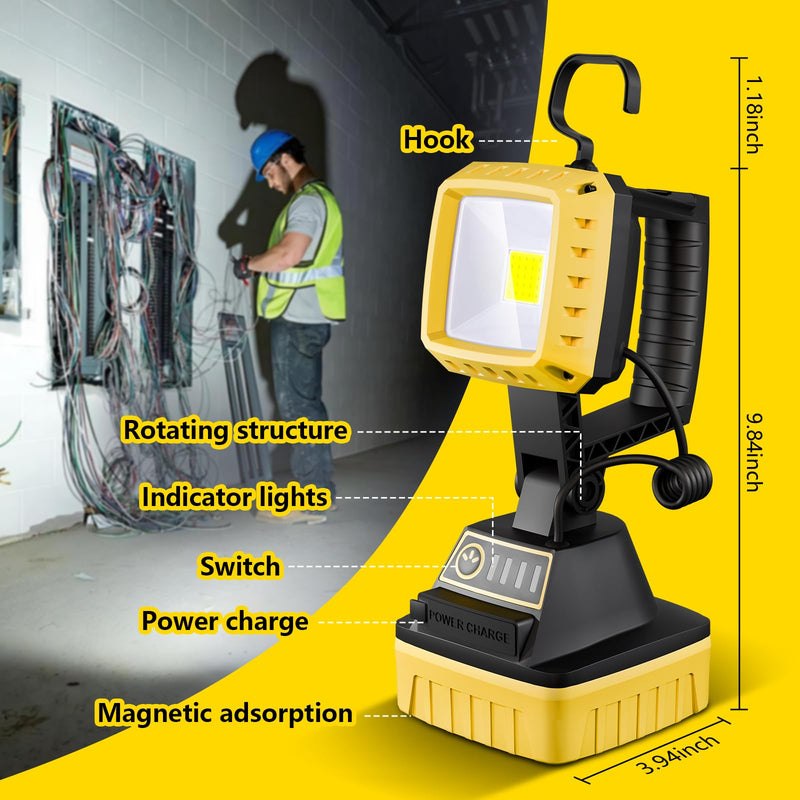 Rechargeable LED Work Light 6000 Lumen, 3 Modes Rotate Spotlight Flashlight, Magnetic Base and Hook Mechanic Light, Waterproof Handheld Spot Light Searchlight for Outdoor, Repairing, Emergency