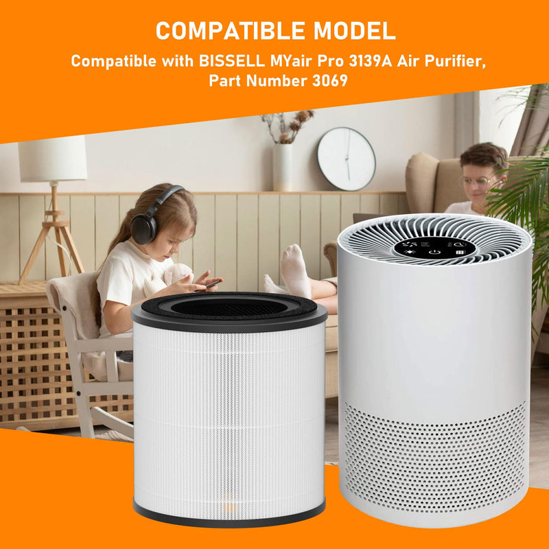 3389 HEPA and Carbon Filter Replacement Compatible with Bissell MYair+ and MYair HUB Air Cleaner Purifiers 2905A 3179A, Part Number 3389 2 Pack