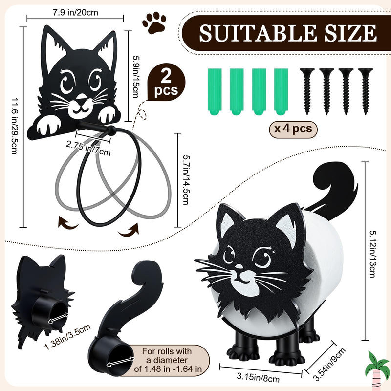 3 PACK Cat Toilet Roll Holder And Cat Metal Towel Ring 3D Printed Black Cat Paper Towel Holder Cat Bathroom Decor Funny Toilet Paper Holder Cat Bathroom Set of 3 Christmas Thanksgiving Gifts for Women