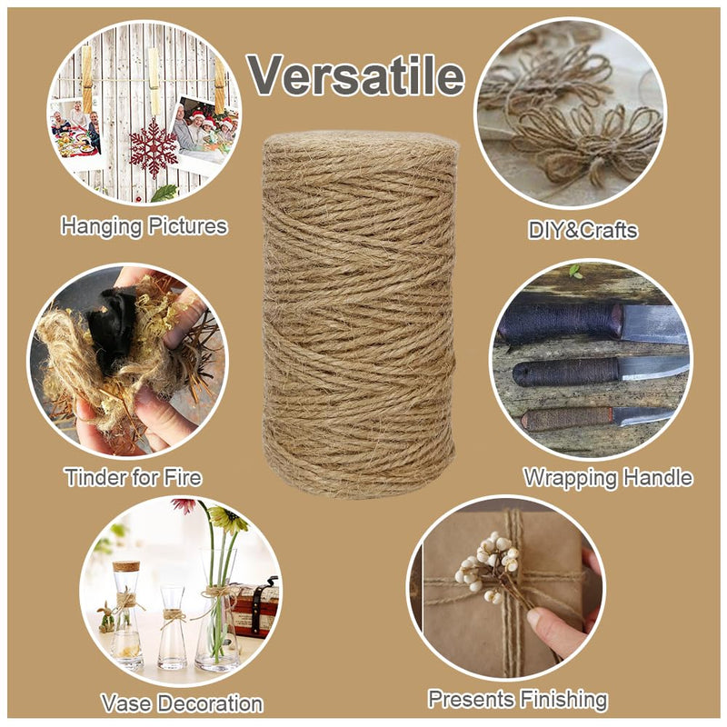 Leecogo 2mm Jute Twine 300 Feet 3Ply Twisted Heavy Duty Brown Twine String Ribbon for Arts Crafts DIY Project Gardening Packing Materials 300.0 Feet