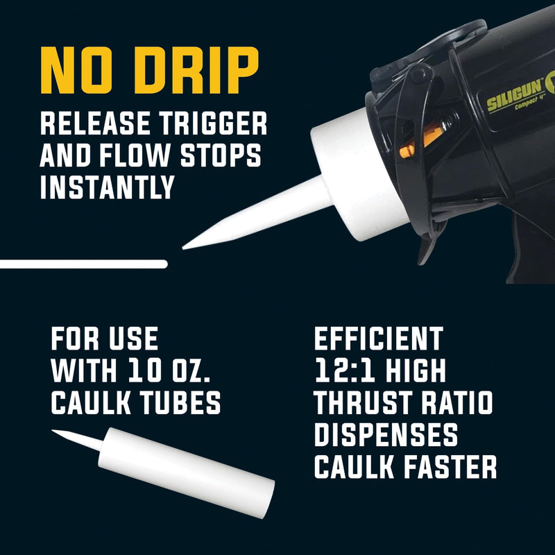 SILIGUN™ Gen-3 Compact Caulking Gun - No Drip Caulk Gun - Patented Design - Lightweight ABS Frame - Works with All 10 oz Tubes Siligun Caulk Gun Gen-3