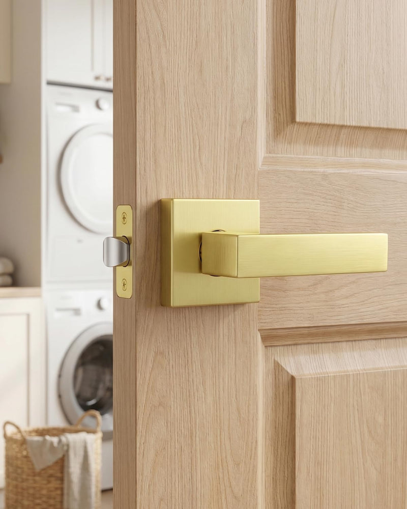 Goldenwarm Brushed Gold Passage Door Handles 1 Pack, Modern Zinc Alloy Interior Door Levers Keyless Non-Locking Passage Handleset for Hallway and Closet, Reversible Heavy Duty Lever Door Hardware