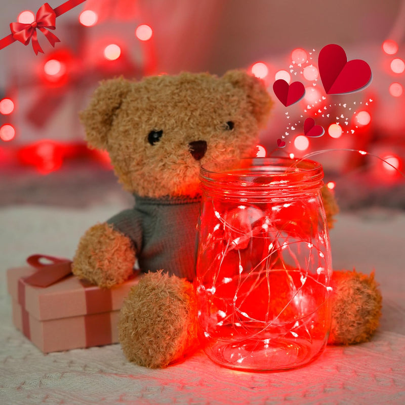 JMEXSUSS 4 Pack 50 LED Red Valentine Day Lights Battery Operated, 16.1ft Red Fairy Lights, Mini String Lights for Valentine Wedding Party Bedroom Decorations 4*50LED