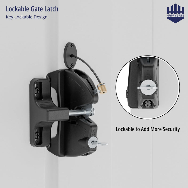 Key Lockable Two Sided Gate Latch, Outdoor Fence Gate Lock Double Sided Gate Latch, 2 Way Gate Latch Lock with Spring Loaded Pull Cable, Fence Locks for Outdoor Gates Metal, Wood Fence
