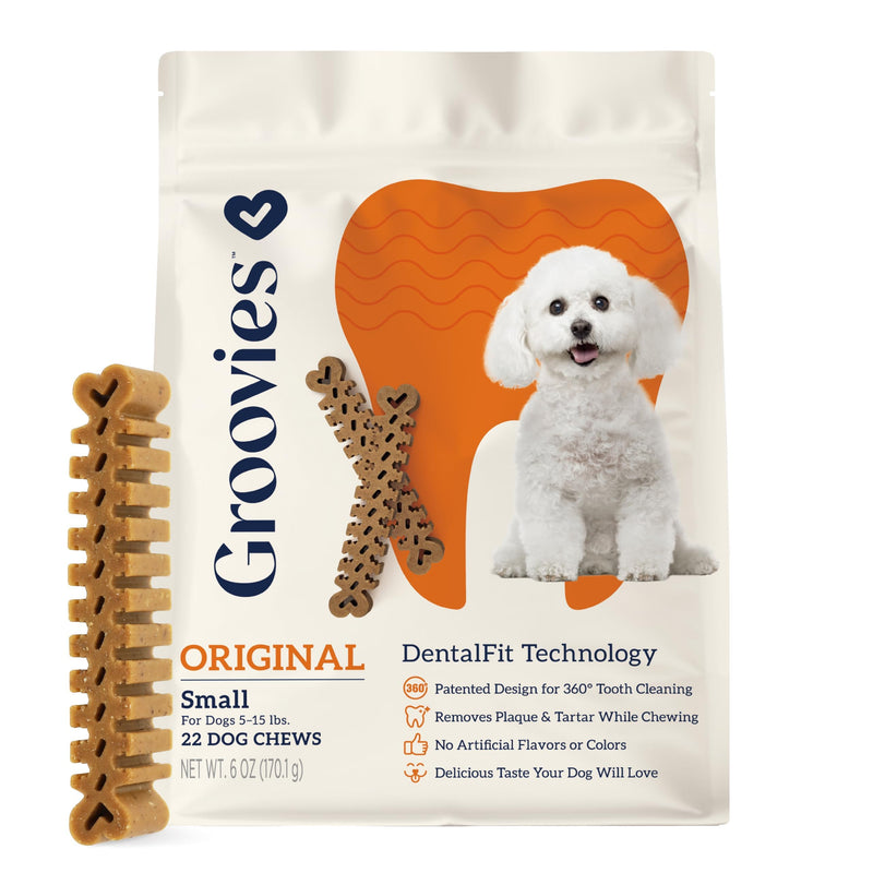 Groovies Dog & Cat Dental Bundle – Flexible Dog Chews (Small 5–15 lb, 22 Ct) + Cat Daily Dental Treats Salmon Flavor (7.05oz, 460 Treats), DentalFit Technology for Tartar Control & Fresh Breath, USA M