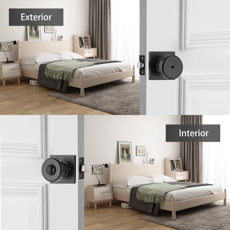 3 Pack Black Interior Door Knobs for Bathroom & Bedroom, Pismo Doorknob Turn Lock with Square Rosette, Heavy Duty Privacy Door Knob with Lock 3 Matt Black