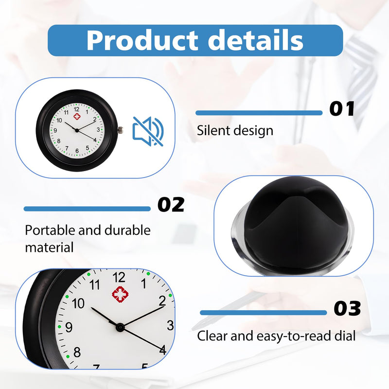 Nurse Silent Fob Watch for Medical Students, Doctors & Nurses Waterproof Black Chest Watch for Exams, Clinicals, Pulse Counting with Box