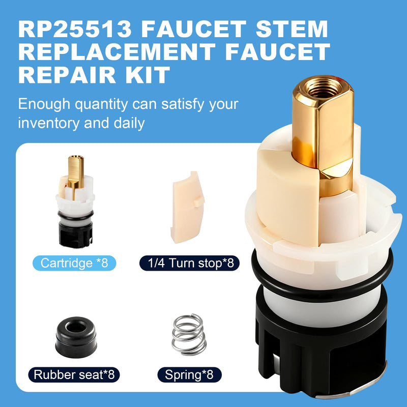 8 Pack RP25513 Faucet Stem Assembly, Compatible With Delta Two Handle Faucet and RP24096 Faucet Cartridge, for Bathroom/Kitchen/Sink Faucet Repair kit, with RP4993 Seat and Spring 8