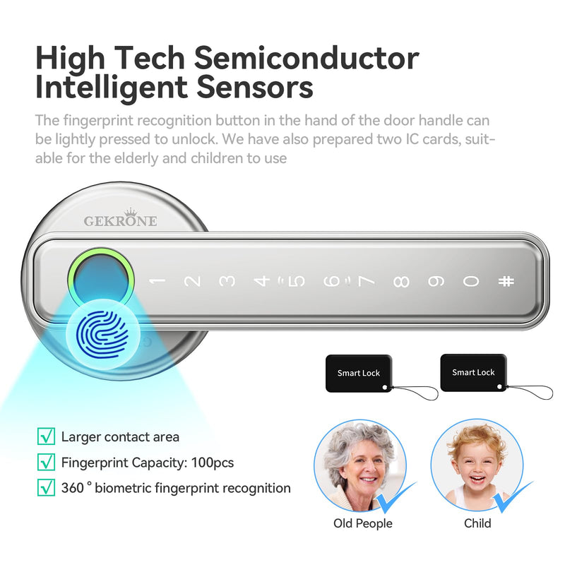 Fingerprint Smart Lever Lock TUYA APP Control Keyless Entry Bluetooth Touchscreen Indoor Handle Biometric Electronic Digital Door Knob with Keypad Suitable for Hotel Office Apartment Bedroom Silver 2