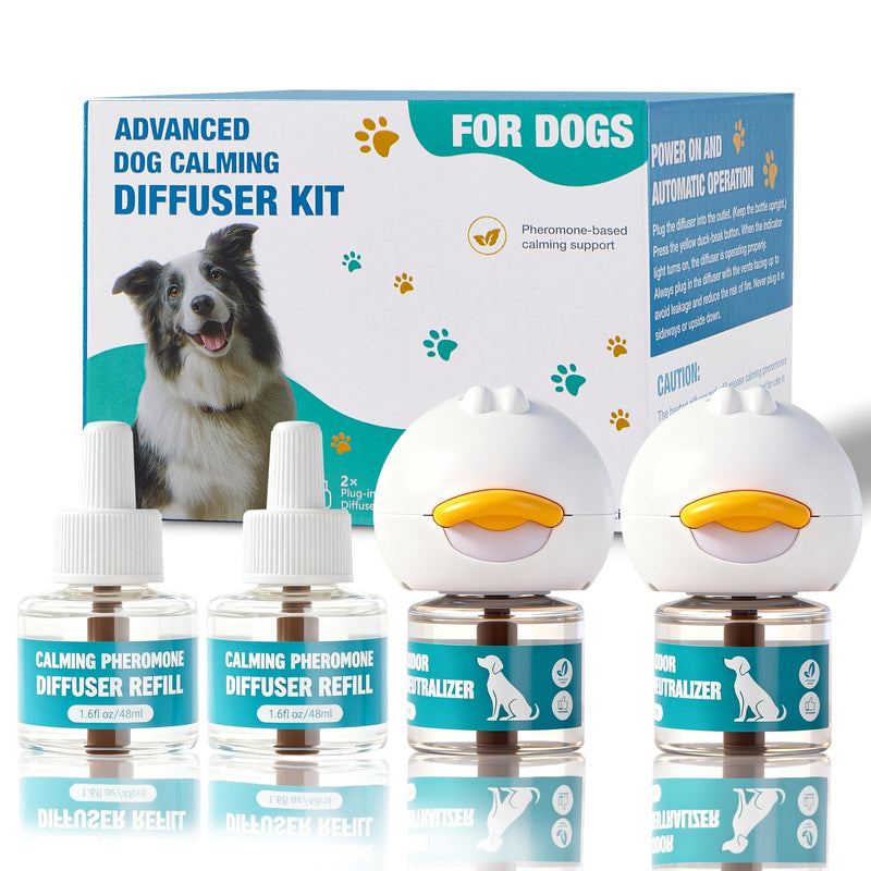 Dog Calming Diffuser, Calming Pheromones Diffuser Kit Appeasing Pheromone Diffuser to Calm (2Plug in+4Refill) for Anxiety Relief Reduce Aggression Fighting Barking Stress 2kit,4Refill