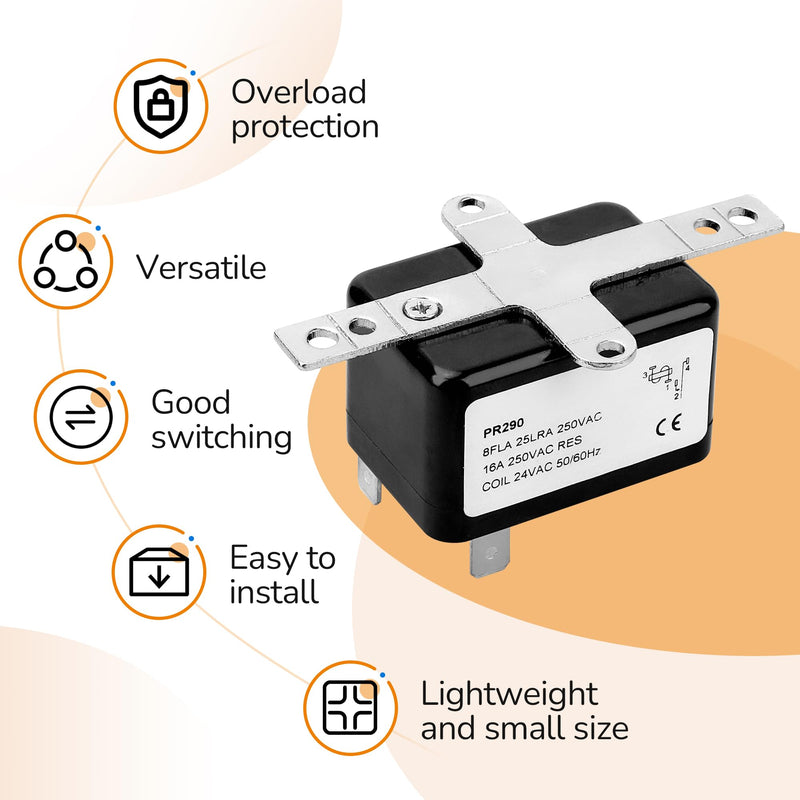 APFR-290 90-290 24V AC Heavy-Duty Fan Relay – Single Pole SPST – Isolated AC Switch for HVAC blowers, humidifiers, Goodman blowers, Heat sequencers – Includes Universal Bracket（1 Pack） (1)