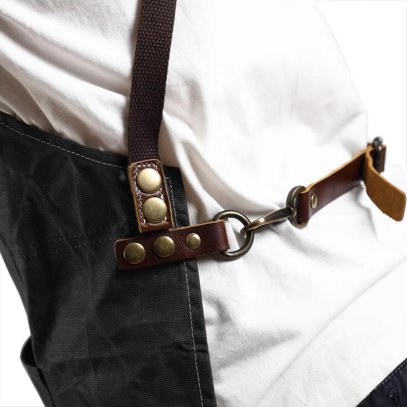 One Size Fits Utility Apron Adjustable Cross-Back Straps Multi-Use Portable Waxed Canvas Aprons With 5 Tool Pockets. Black
