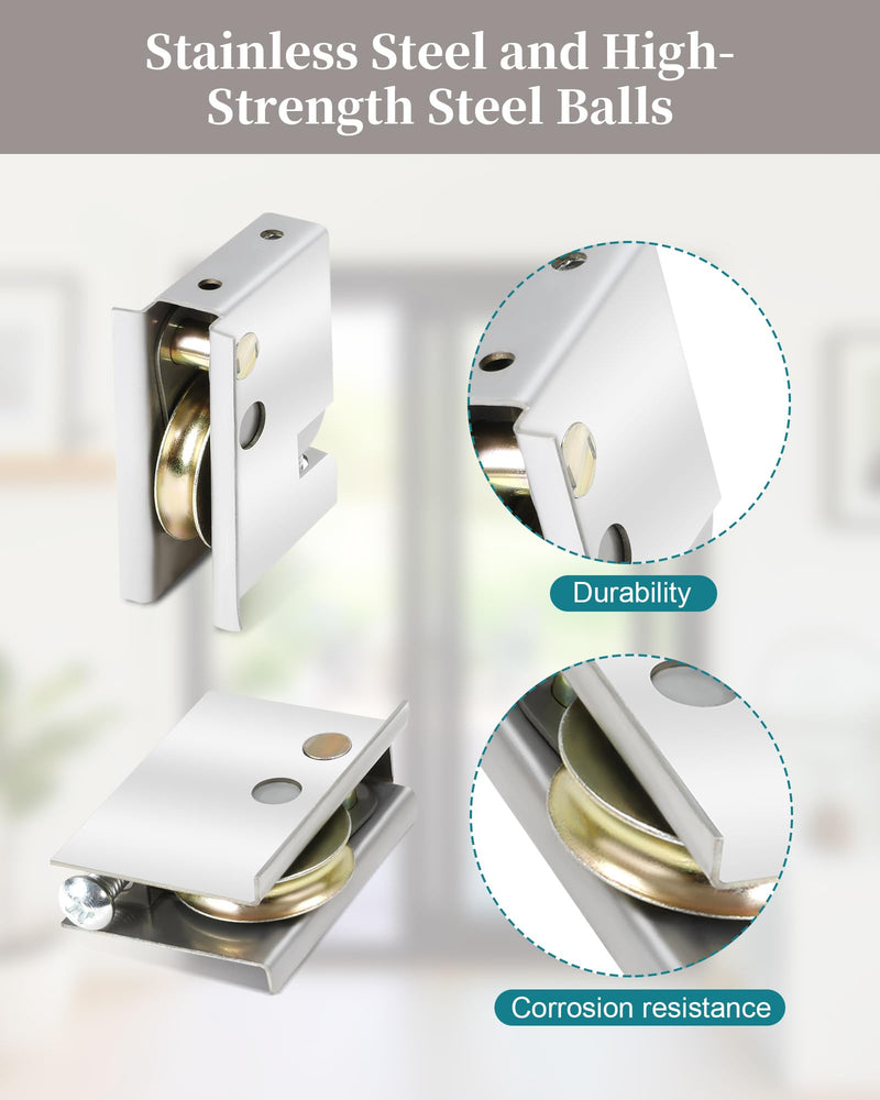 0C5Y00P0 Sliding Patio Door Rollers - 1-1/2" Steel Ball Bearing Rollers (2 Pack), Adjustable Height, Silver