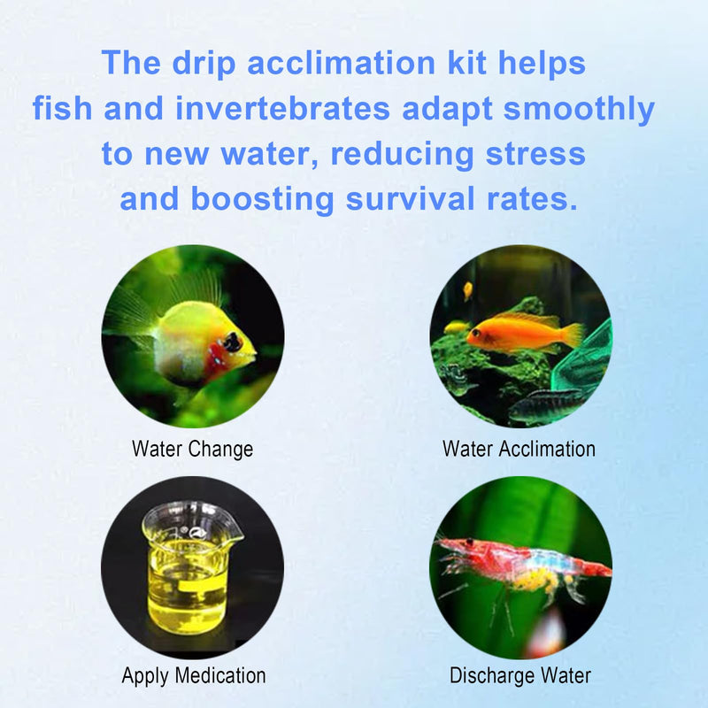 Drip Acclimation Kit for Aquarium, Adjustable Precision Slow Drip System to Reduce Stress & Prevent Osmotic Shock, Safe Transition for Saltwater Freshwater Fish, Shrimp, Coral, Marine Fish 1 SET