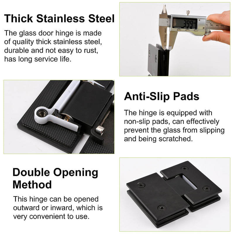 180 Degree Stainless Steel Glass Door Clamp Heavy Duty Shower Door Hinge Replacement, Fits 8-12mm Thickness Glass Panel - Matte Black